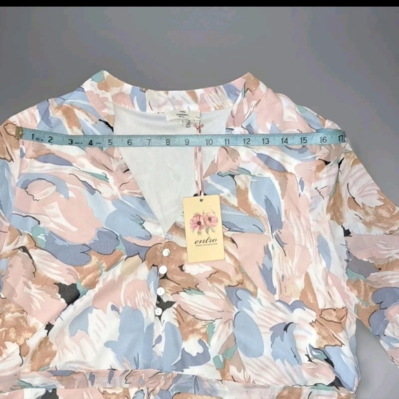 Entro Women Floral Peach Blue Mini Dress Boho Preppy Size Large NWT B25#2 - Picture 7 of 11